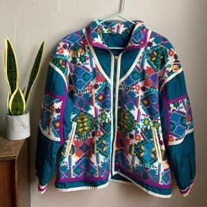 Green vintage windbreaker with fleece detailing